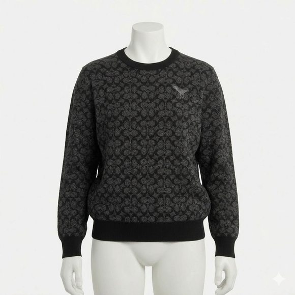 Coach Sweaters - COACH 100% Wool Oversized 'Rexy' Black and Grey Crewneck Sweater - Size XXS